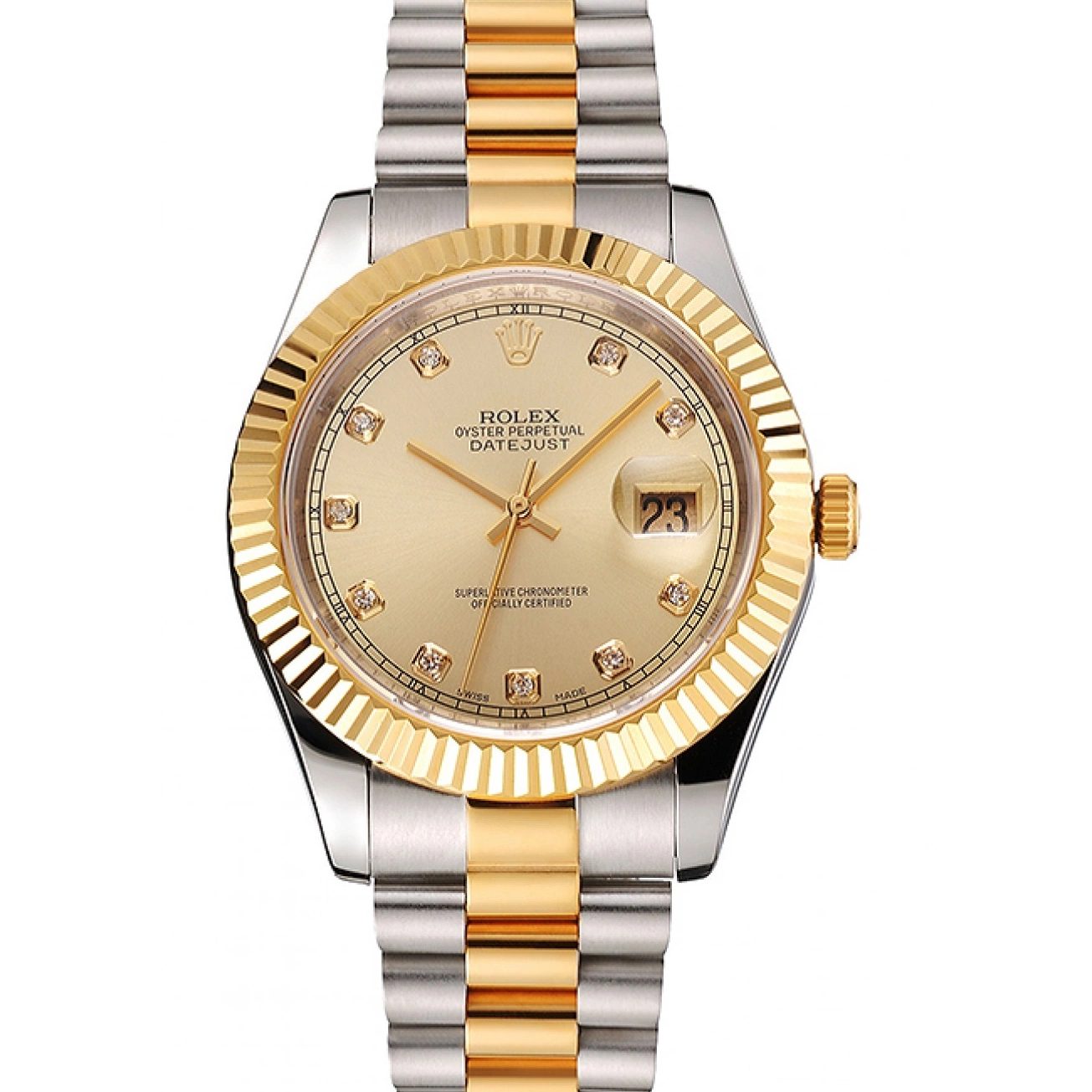 Dial Bracelet Bezel And Stainless Gold Swiss Datejust Case Tone Rolex Two Steel 0621